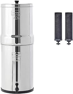 Crown Berkey Gravity-Fed Stainless Steel Countertop Water Filter System 6 Gallon with 2 Au