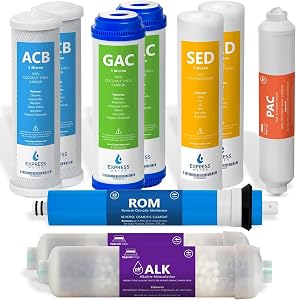 Express Water – 1 Year Alkaline Reverse Osmosis System Replacement Filter Set – 10 Filters