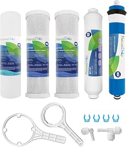 NSF Certified 5 Stage Reverse Osmosis RO Water Filters Replacement Set 100 GPD RO Membrane
