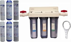 Whole House 3-Stage Water Filtration System, 3/4" port with 2 valves and extra 1 year